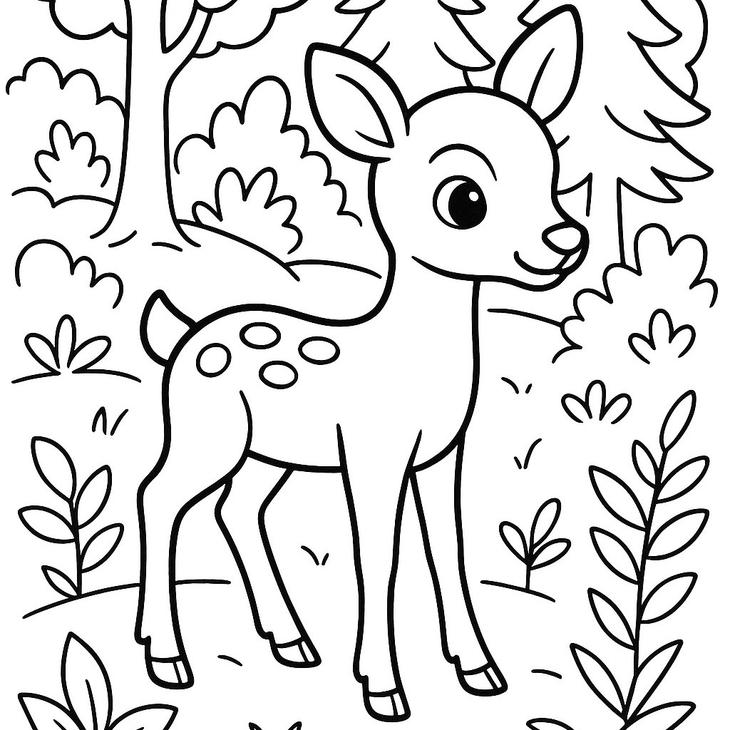Reh Malvorlagen für Kinder – Kostenlos ausdrucken & herunterladen (Bambi)