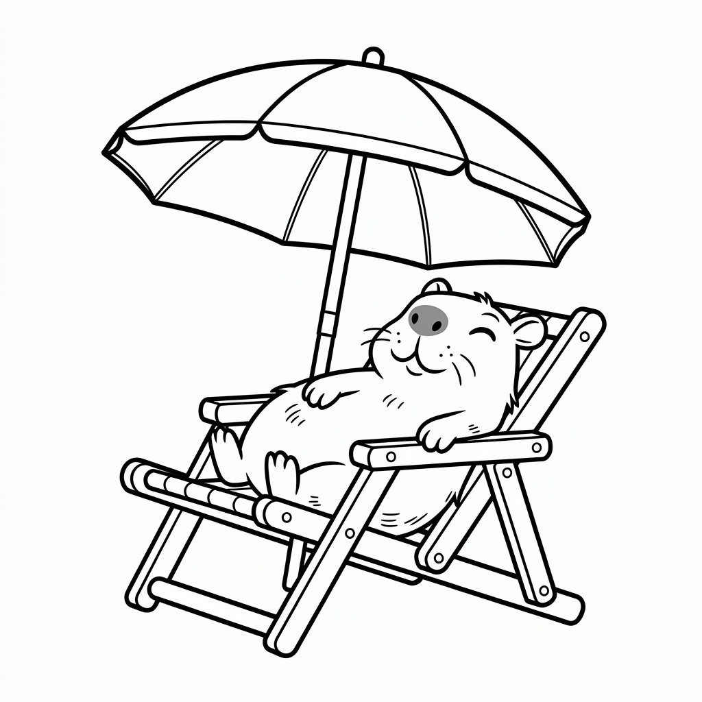 Capybara a nyugágyban a napernyő alatt színező