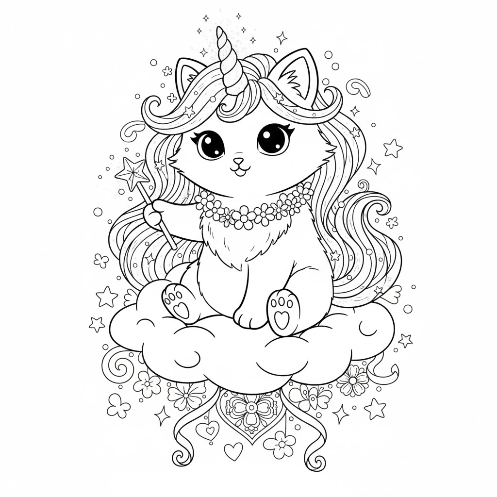 Cuki unikornis cica színező