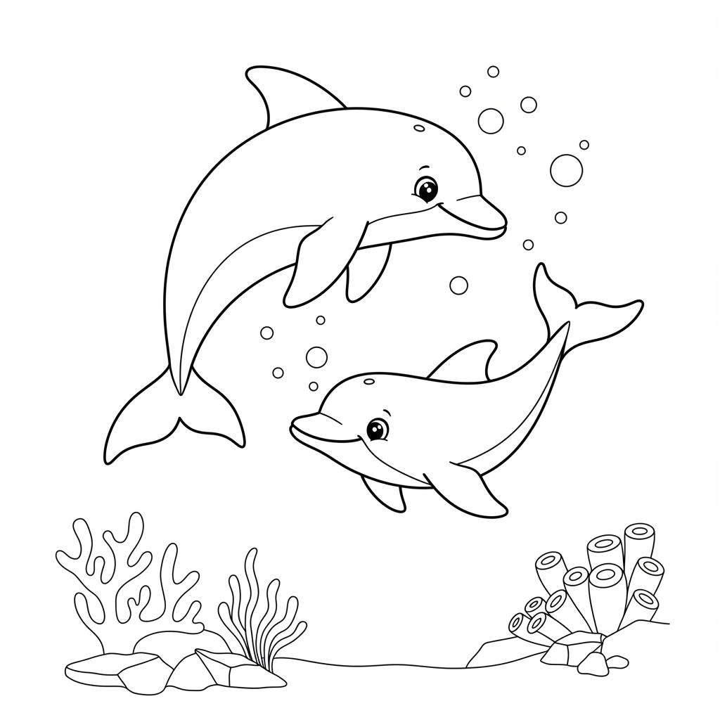 Delfin Színező Gyerekeknek – Ingyenes Nyomtatható tengeri állatos kifestők