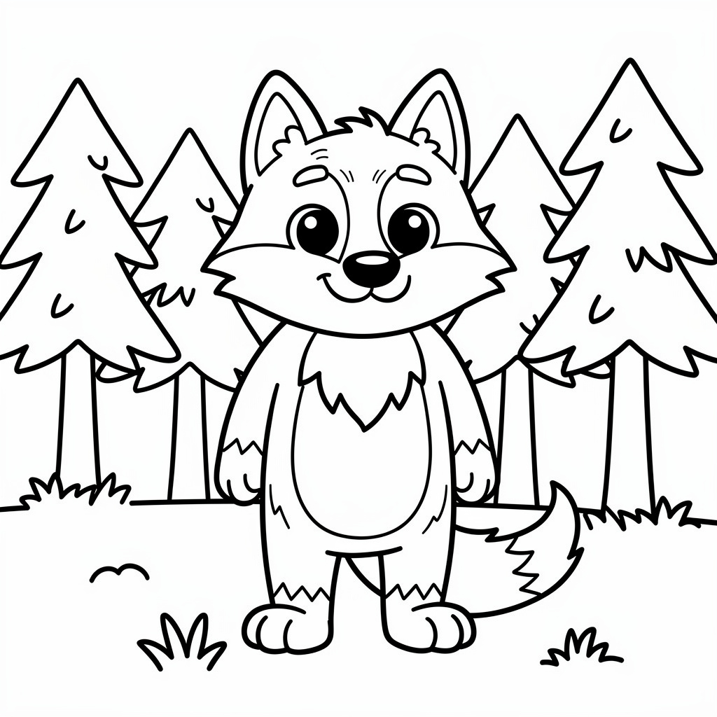 Farkas a fenyőerdőben színező