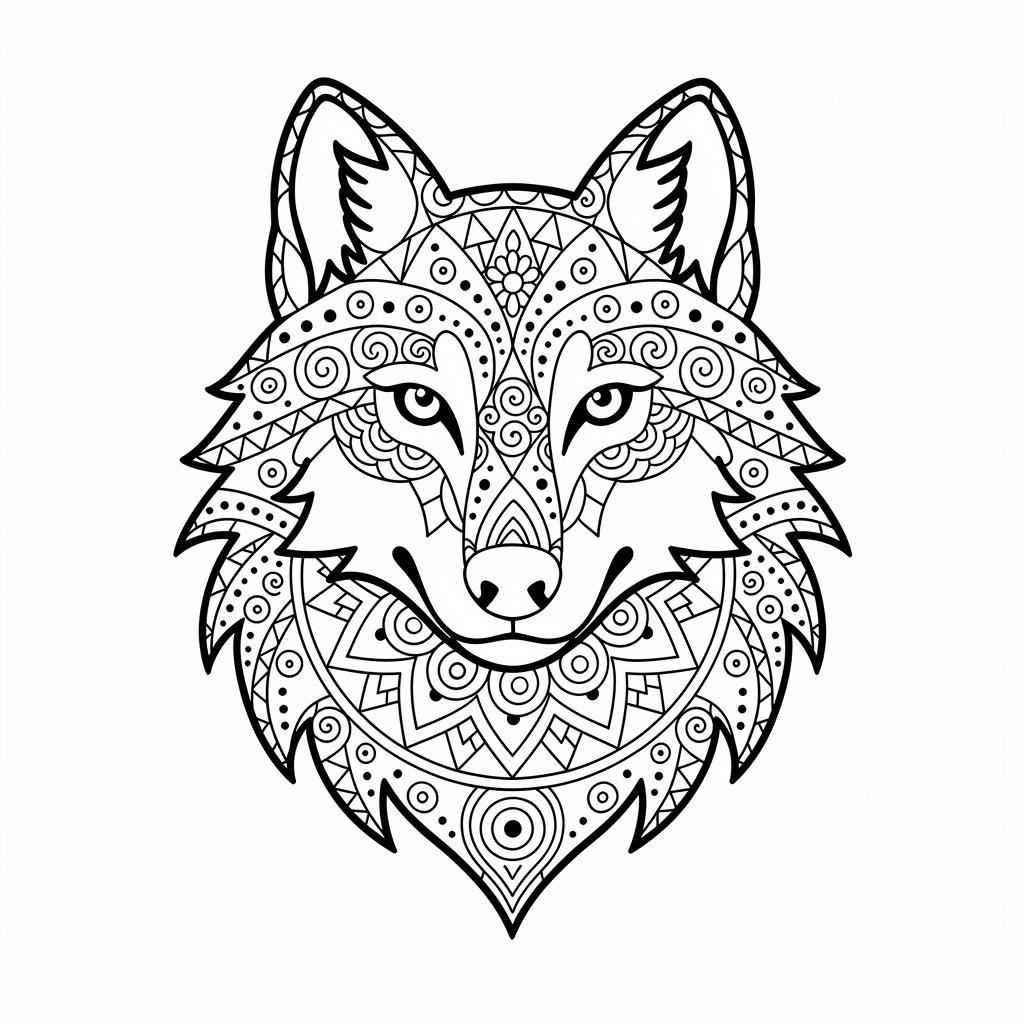 Díszes farkas fej zentangle kifestő