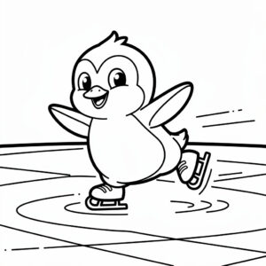 Korcsolyázó pingvin színező