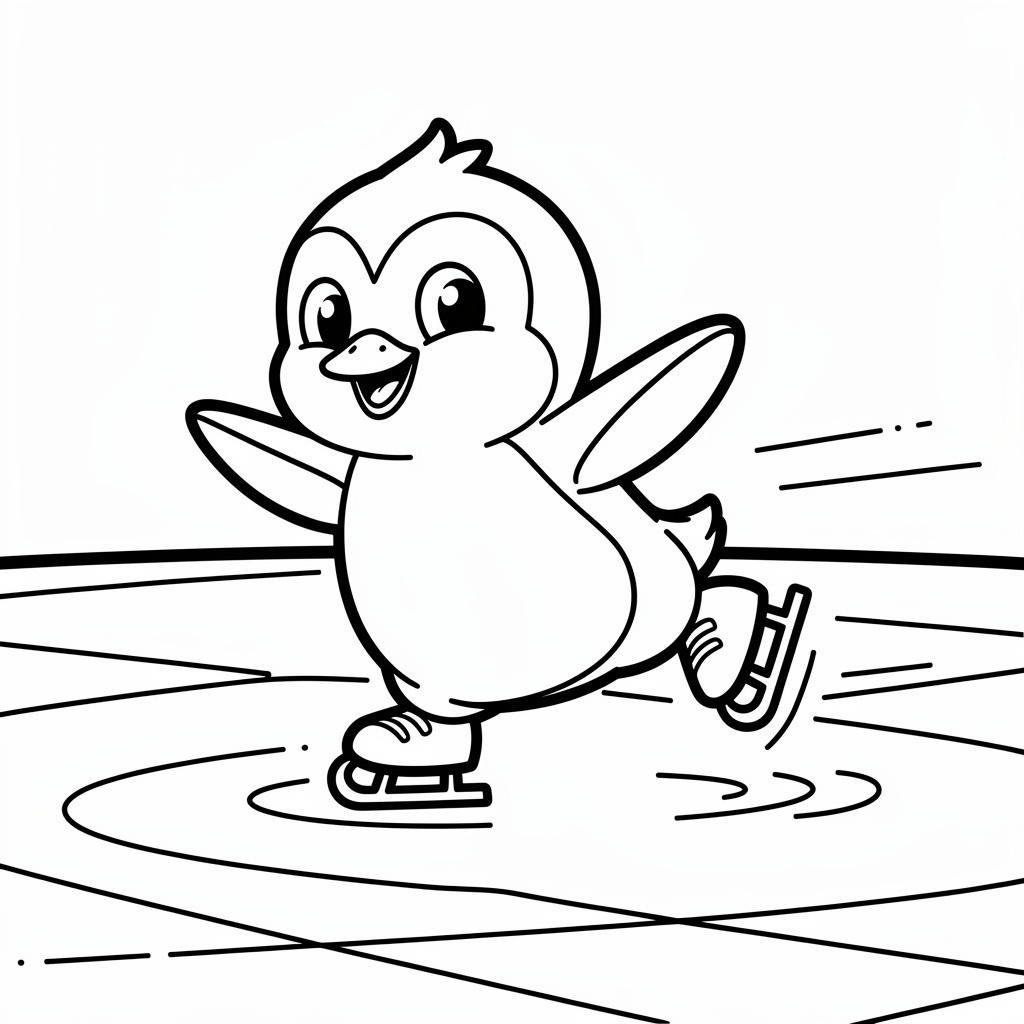 Korcsolyázó pingvin színező nyomtatható