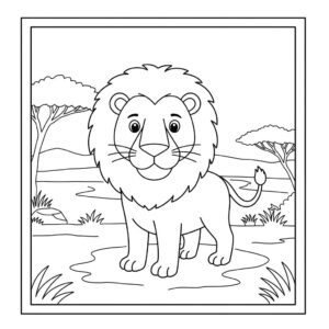 Ingyenes oroszlán kifestőlap – letölthető és nyomtatható szafari színező