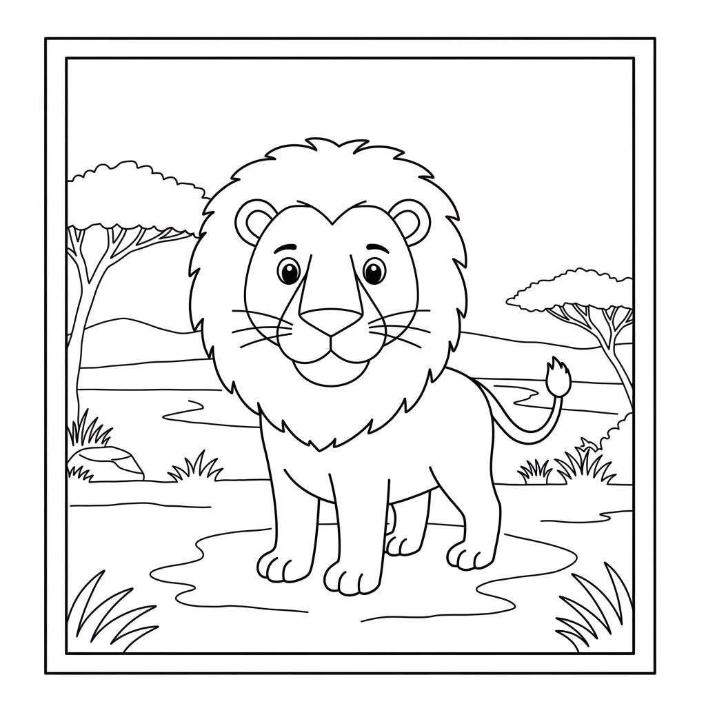 Ingyenes oroszlán kifestőlap – letölthető és nyomtatható szafari színező