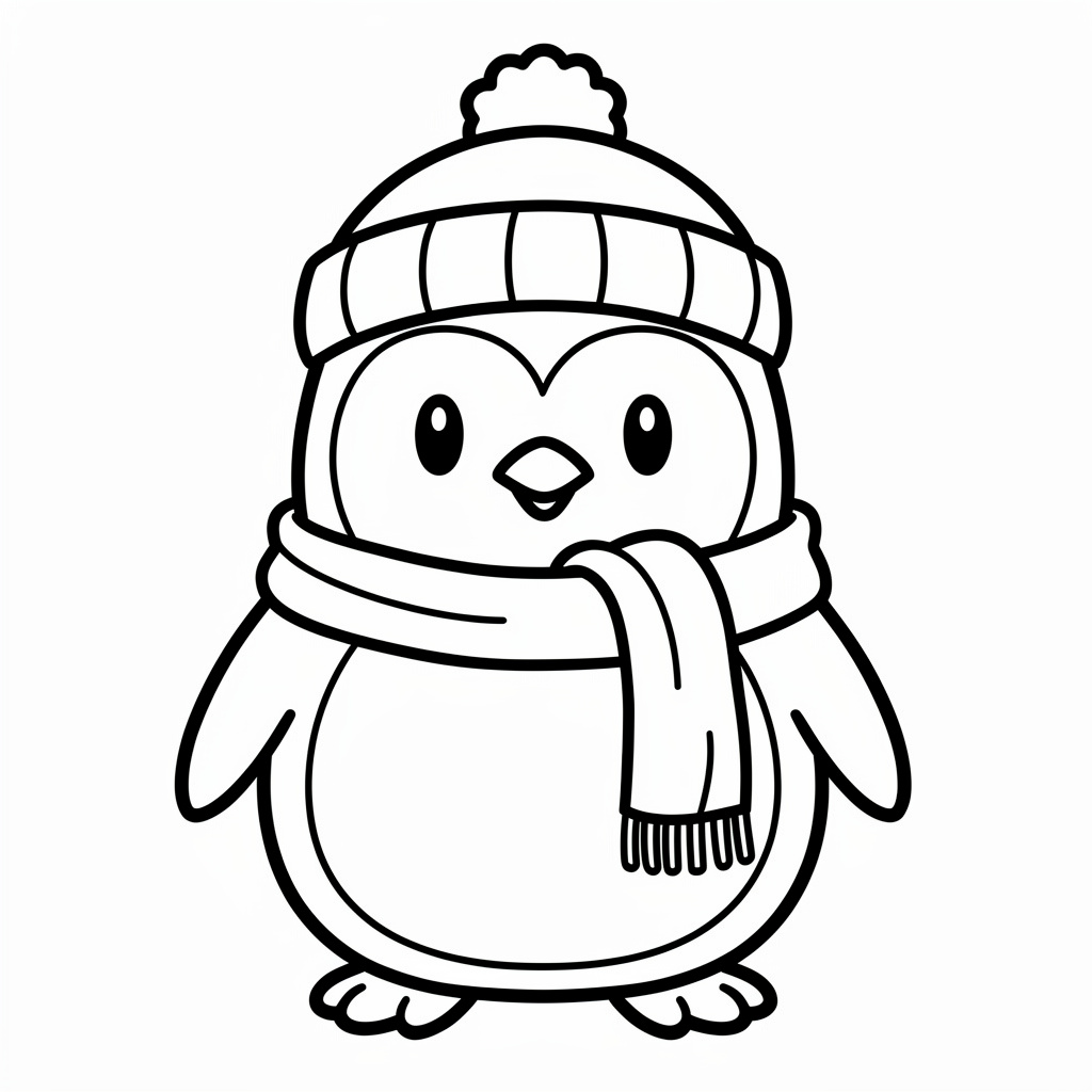 Pingvin sállal és sapkában színező