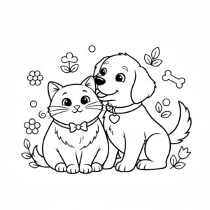 Cuki cicás és kutyás színező nyomtatható