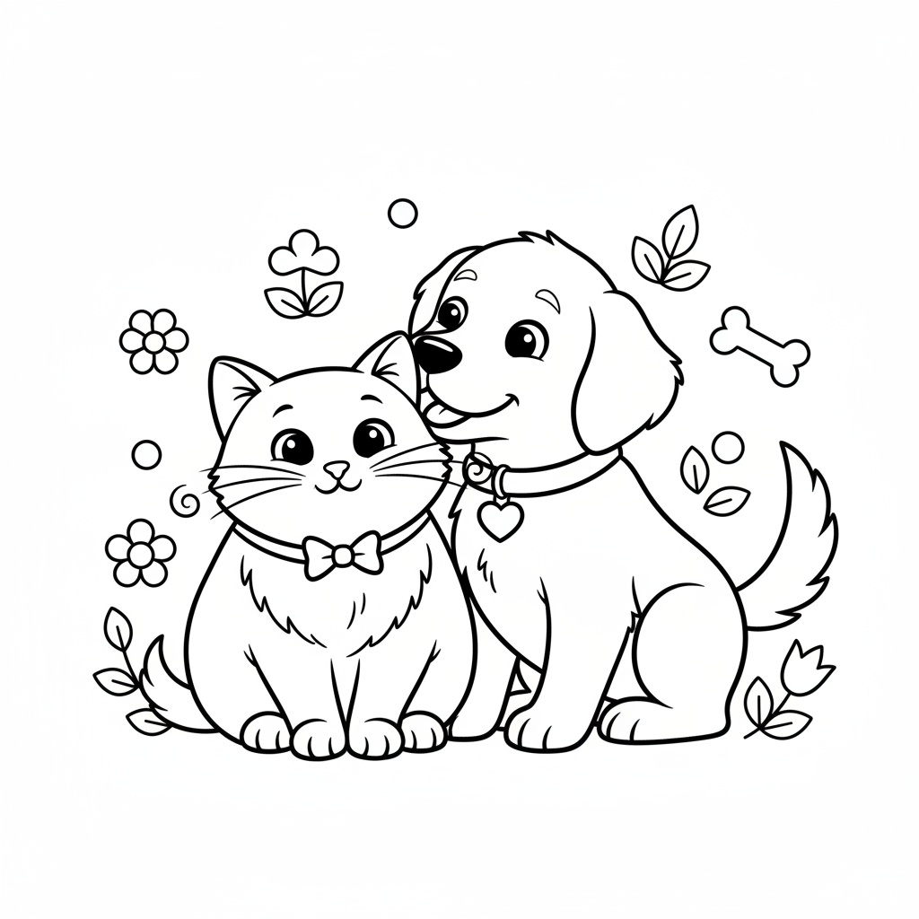 Cuki cicás és kutyás színező nyomtatható
