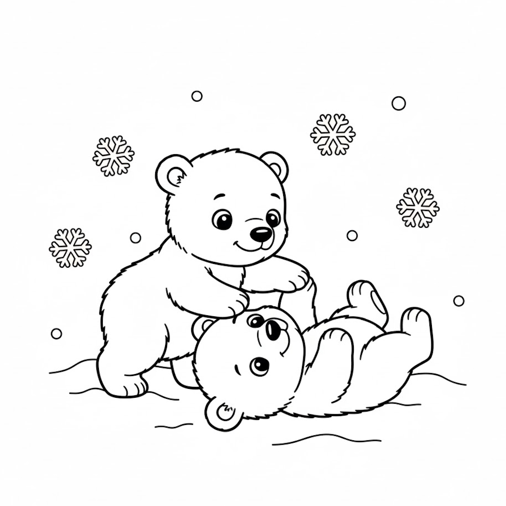 Cuki jegesmedvebocsok játszanak a hóban téli színező