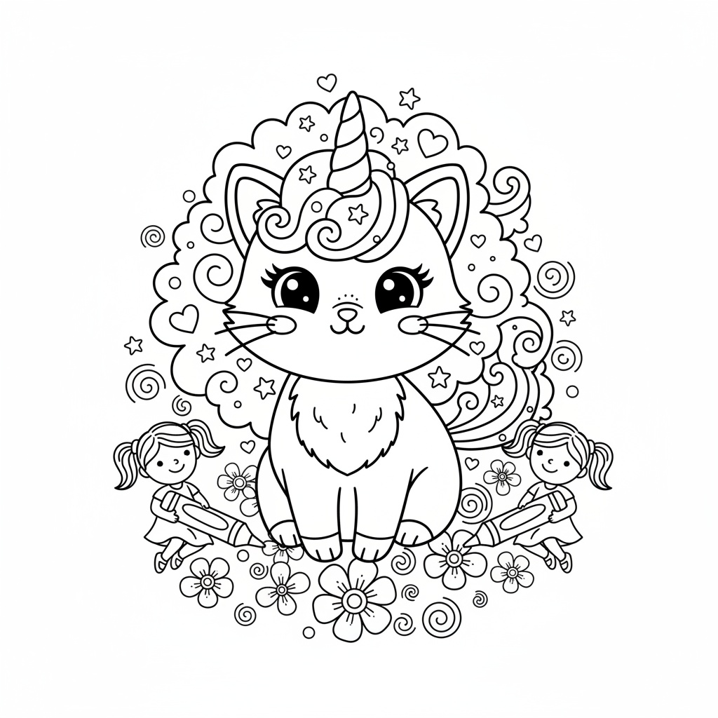 Egyszarvú cicás színező caticorn kislányok kedvence