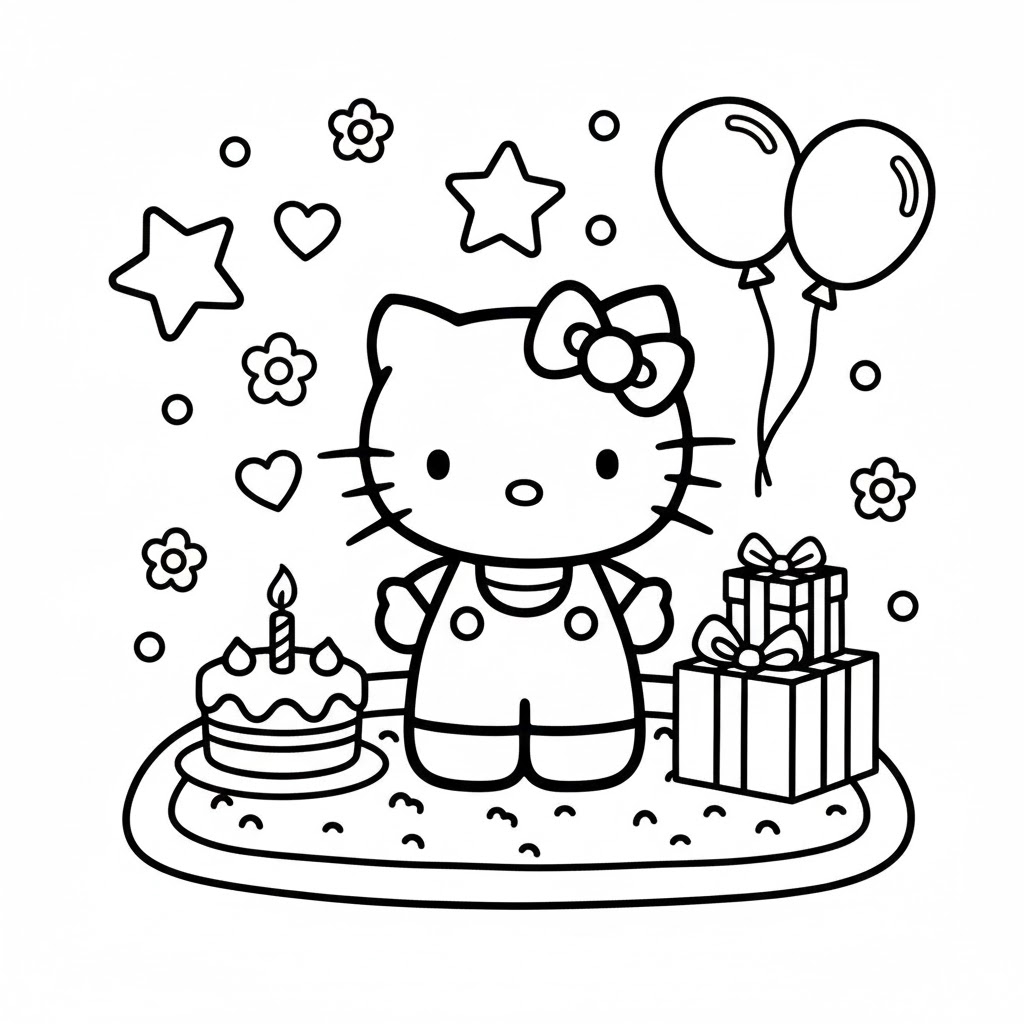 Hello Kitty szülinapos színező gyerekeknek