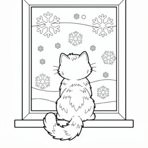 Kiscica az ablakban nézi a havazást