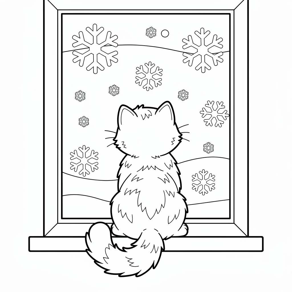 Kiscica az ablakban nézi a havazást