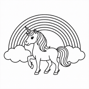 Nyomtatható egyszarvú kifestő kislányoknak szivárvánnyal