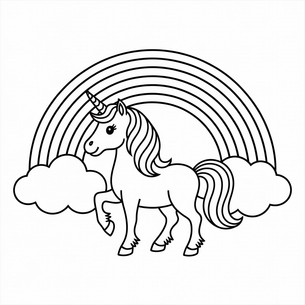 Nyomtatható egyszarvú kifestő kislányoknak szivárvánnyal