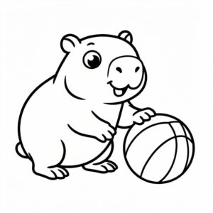 Nyomtatható labdázó capybara rajz gyerekeknek