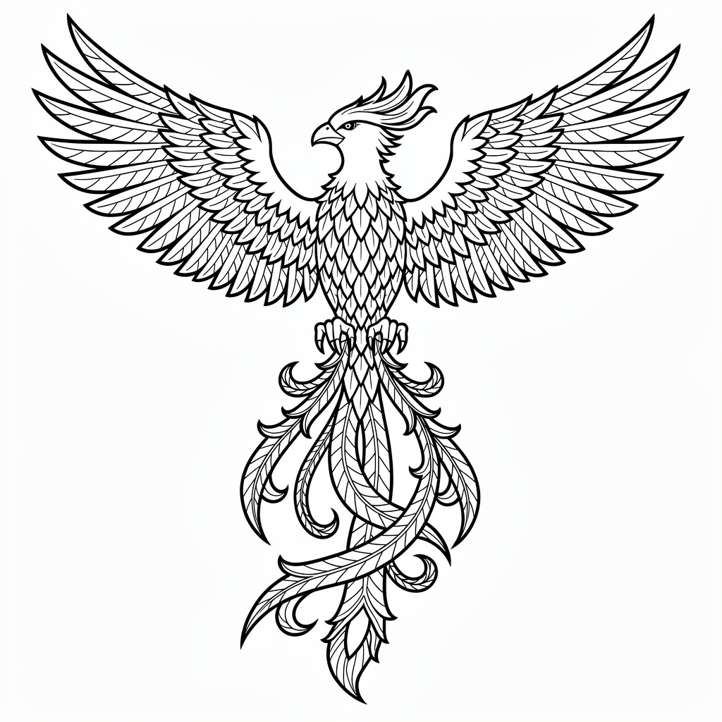 Szálló főnix madár kifestő