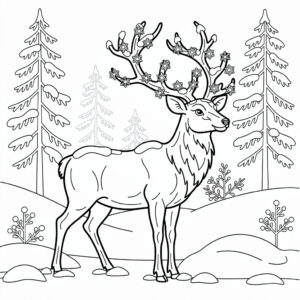 Szarvas a havas fenyőerdőben kifestő