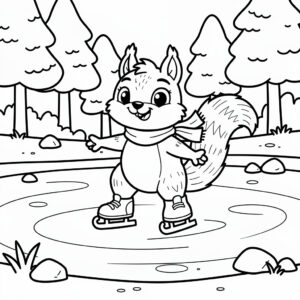 Téli mókus korcsolyázik a tavon színező