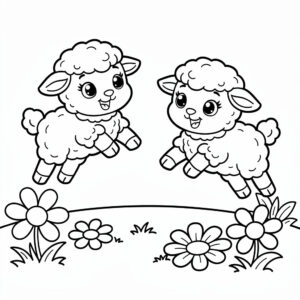 Barátságos bárányok a réten – tavaszi színező ovisoknak