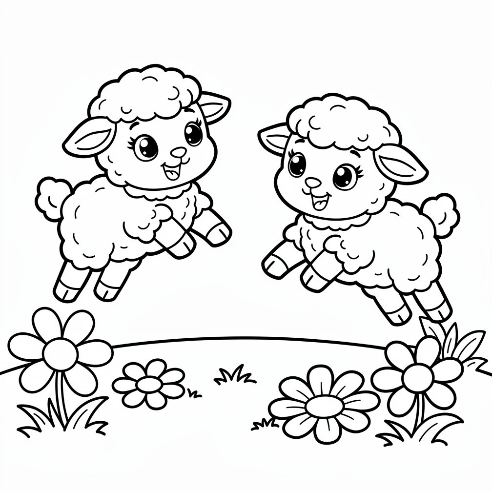 Barátságos bárányok a réten - tavaszi színező ovisoknak
