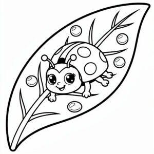 Nyomtatható tavaszi kifestő – vidám katicabogár leveleken