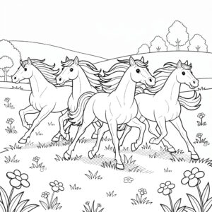 Pompás lovak a zöldellő tavaszi mezőn