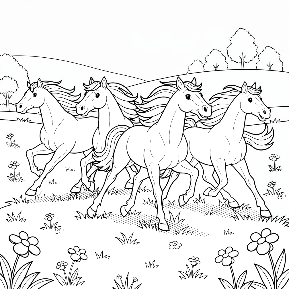 Pompás lovak a zöldellő tavaszi mezőn