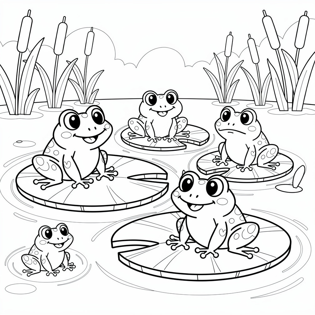 Tavaszi békák a nádas partján rajz gyerkekenek