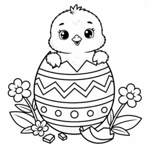 Tavaszi hangulatú húsvéti csibe hímes tojással