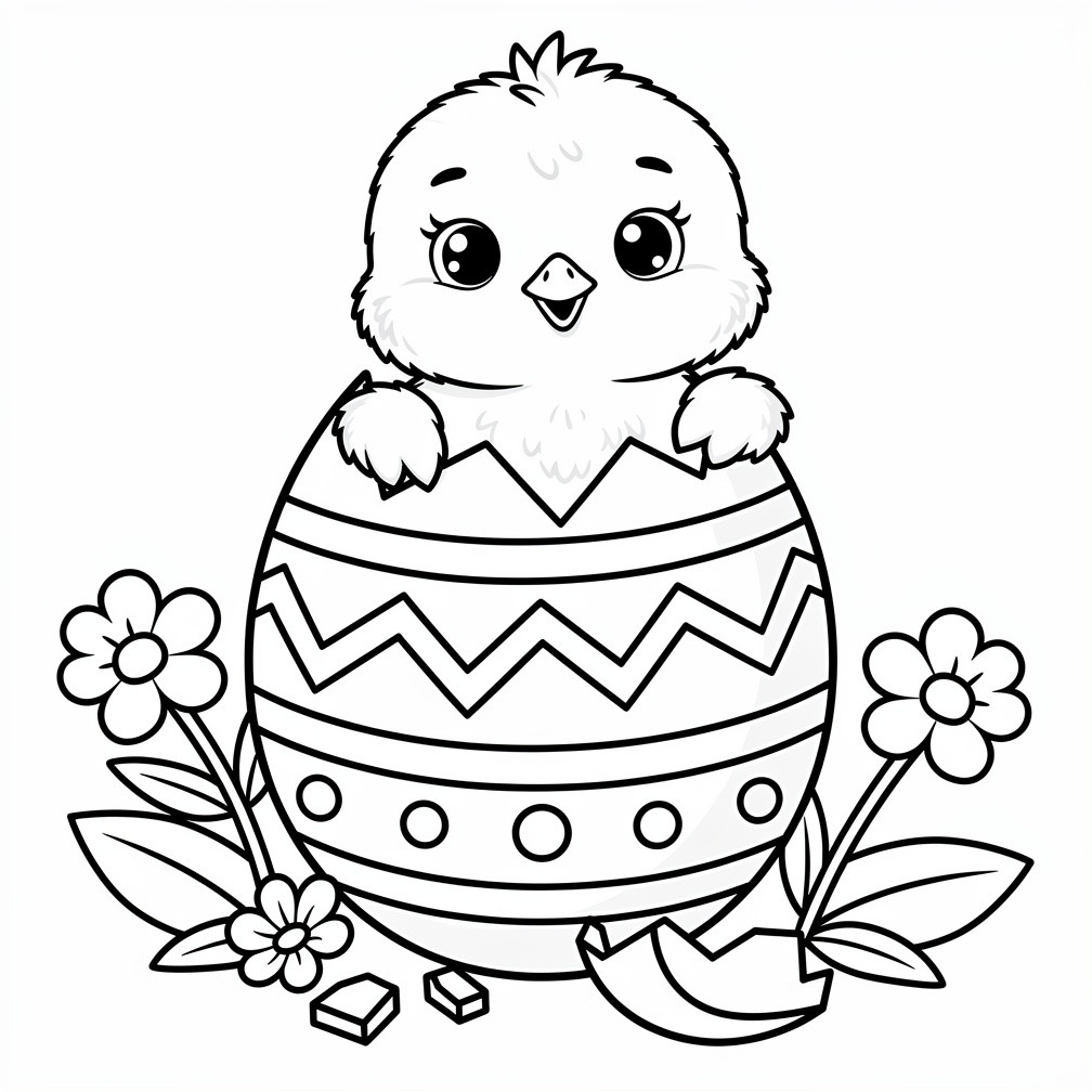 Tavaszi hangulatú húsvéti csibe hímes tojással