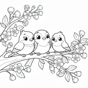 Tavaszi madarak színező – vidám cinegék