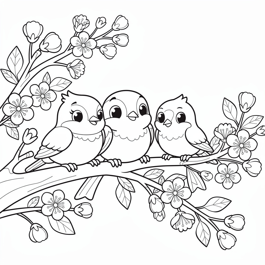 Tavaszi madarak színező - vidám cinegék