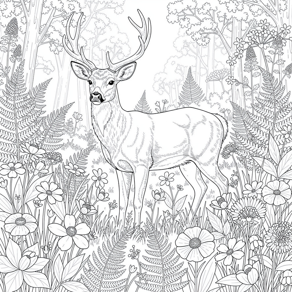 Tavaszi színező felnőtteknek - részletgazdag erdei szarvas