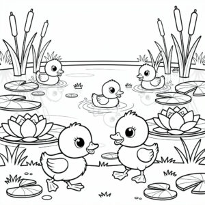 Tavaszi színező gyerekeknek – kiskacsák a tóparton