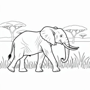 Afrikai elefánt kifestő szavannás háttérrel az elefántos kategória élethű rajzai közül.