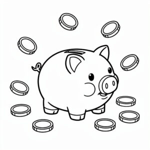 Cuki malacpersely rajz pénzérmékkel a háttérben a malacos kategória legbájosabb és hasznos alkotása.