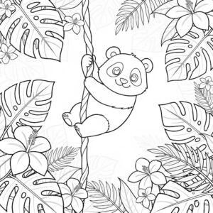 Cuki panda játszik a dzsungelben kifestő