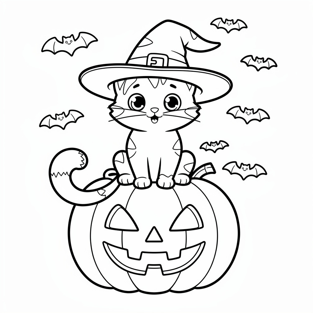 Ijesztően aranyos halloween cica rajz ingyen a cicás kategória ünnepi részéből.