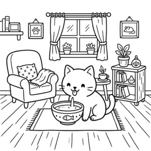Kawaii cica színező nyomtatható PDF-ben