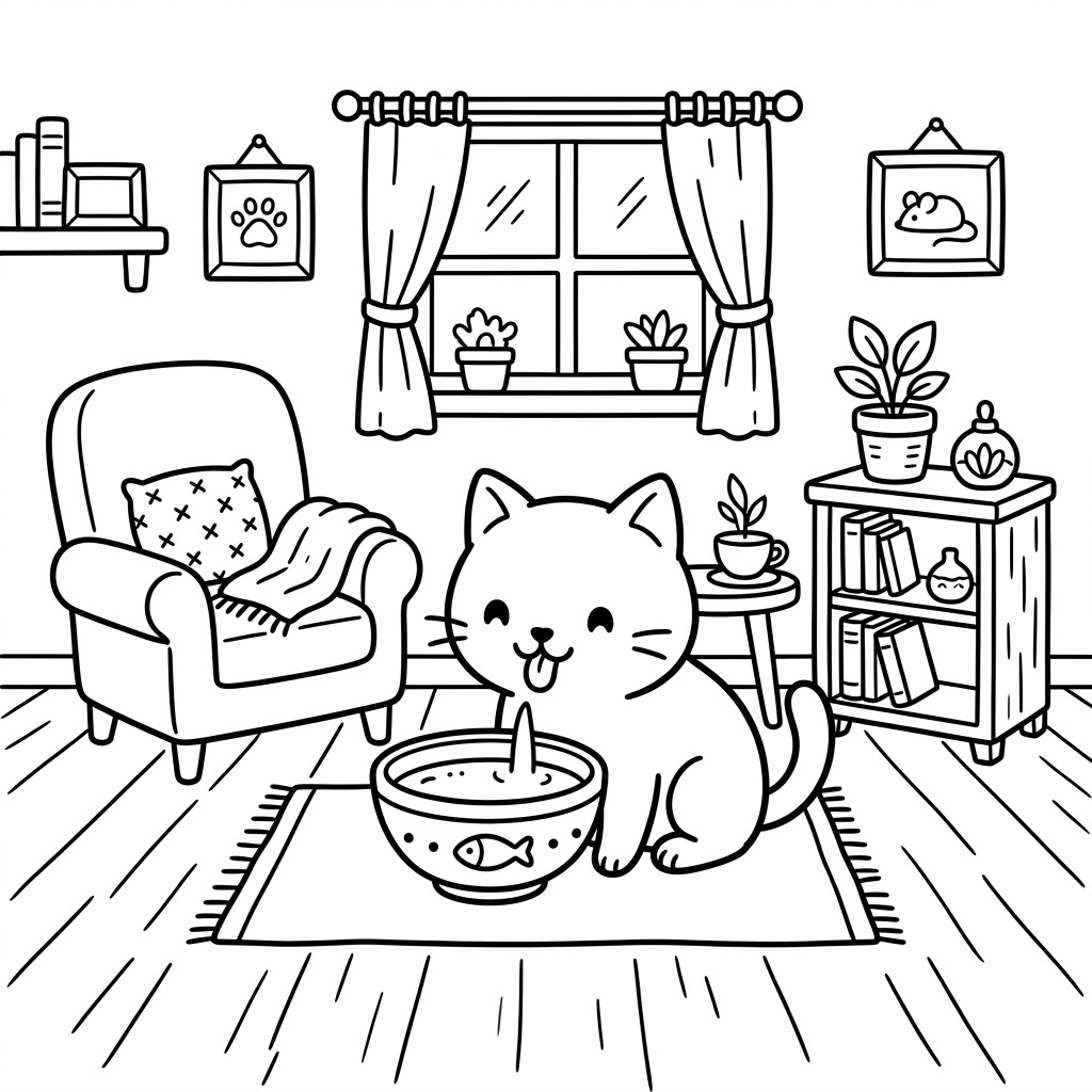 Kawaii cica színező nyomtatható PDF-ben