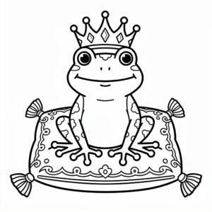 Látványos békakirályfi kifestőlap aranykoronával a fején a békás kategória mesebeli hangulatából.