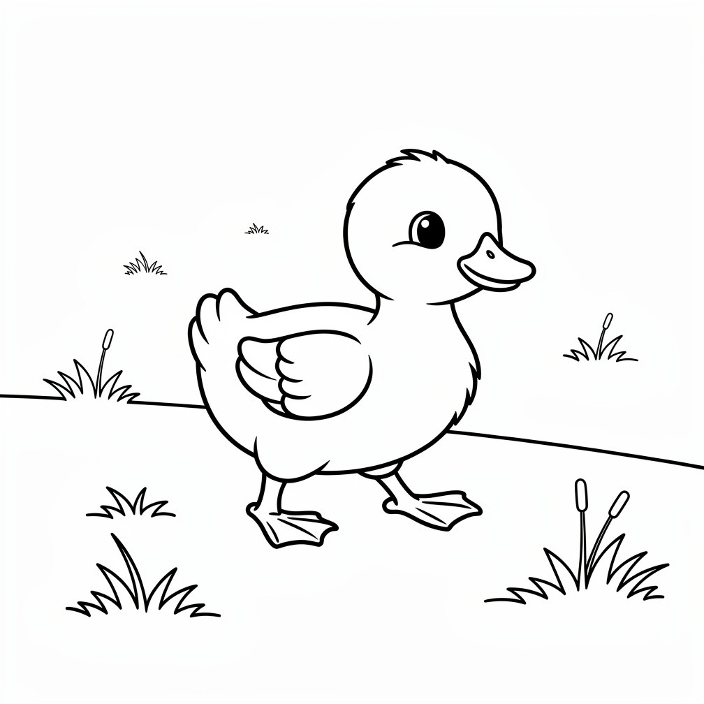 Letölthető fűben totyogó kiskacsa kifestő kicsiknek a kacsás kategória vidám oldalairól.