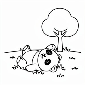 Nyomtatható aranyos pandabocs színező ovisoknak, egy vidám játékos bocs a pandás kategória lapjain.
