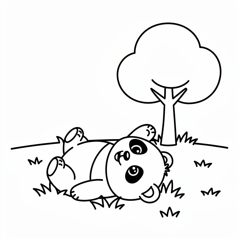 Nyomtatható aranyos pandabocs színező ovisoknak, egy vidám játékos bocs a pandás kategória lapjain.