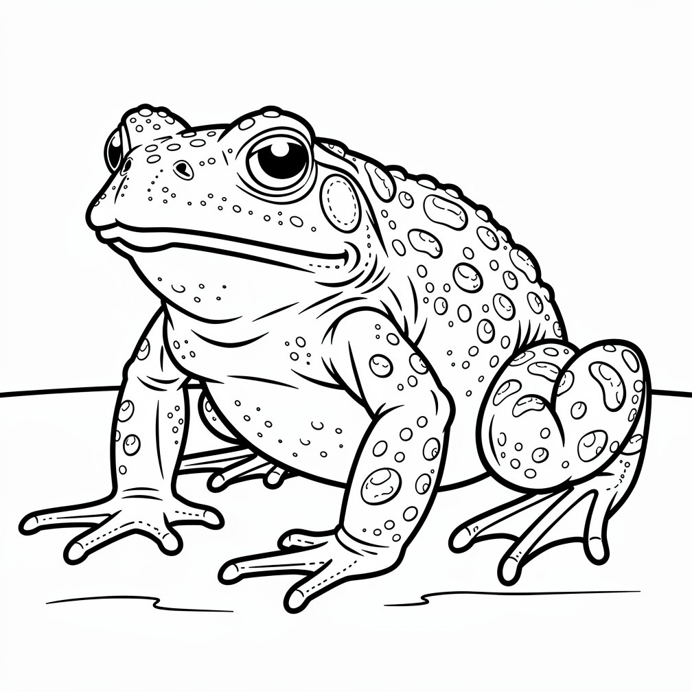 Nyomtatható realisztikus varangy vonalrajz nagyobb gyerekeknek a békás kategória élethű kétéltűi között.