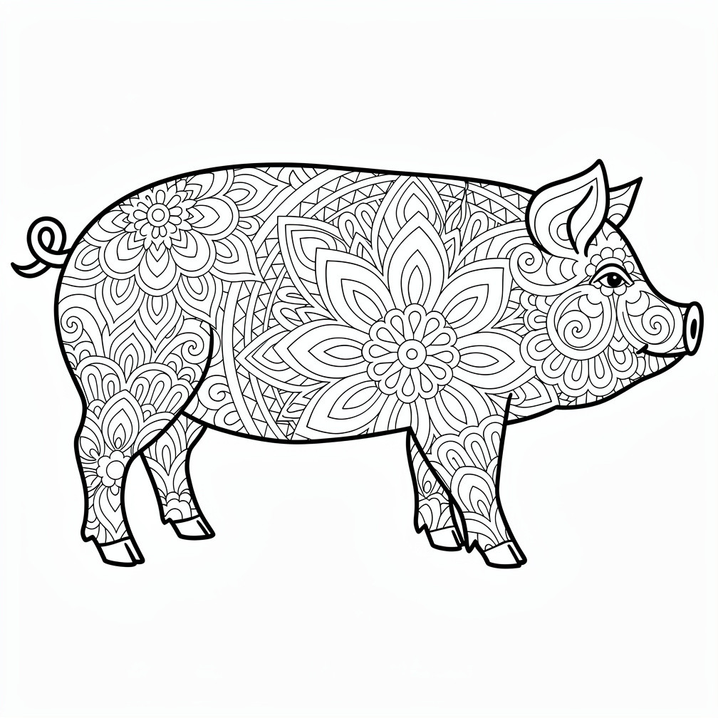 Részletes malac zentangle sablon kreatív felnőtteknek a malacos kategória relaxációs kiadásából.