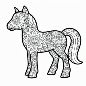 Részletes póni mandala kreatív felnőtteknek