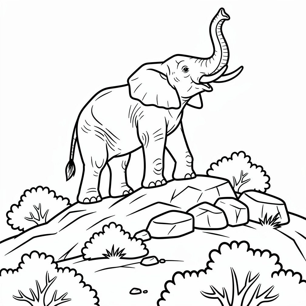 Trombitáló elefánt színező fiúknak és lányoknak az elefántos kategória egyik legkalandosabb képe.